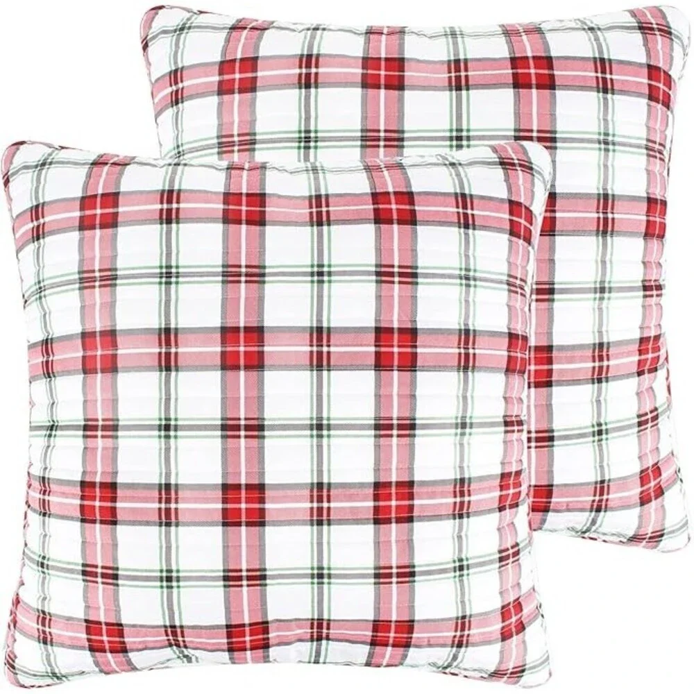 Levtex Home Meowy Christmas Sham Set Euro White Plaid Reversible 2-Piece BED6